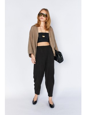 Tena Kadın Siyah (5456) Önü Dikişli Balon Kesim Tencel Pantolon