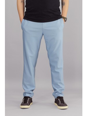 Souris Erkek Açık Mavi Rahat Kesim Pantolon Likralı Esnek Kumaş Ipli Lastikli Bel