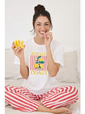 Koza İç Giyim Kadın Pamuklu Renkli Köpek Baskılı Örme Pijama Takımı