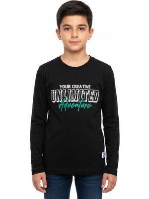 Toontoy Erkek Çocuk Bisiklet Yaka Uzun Kollu  Baskılı Tişört 22860