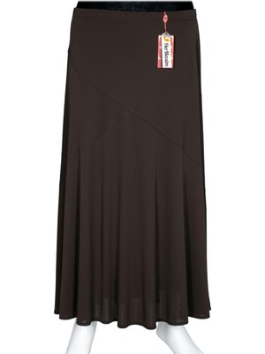 Hermevsim Hesna Kadın Rana Büyük Beden Çapraz Model Lastikli Astarlı Kahverengi Etek