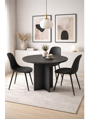 Sarmobi Harmony Sora Oval Masa 90X75X90 cm Siyah(Sadece Masa) - Modern Tasarım