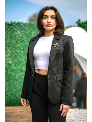 Siyah Tek Düğme Blazer Ceket