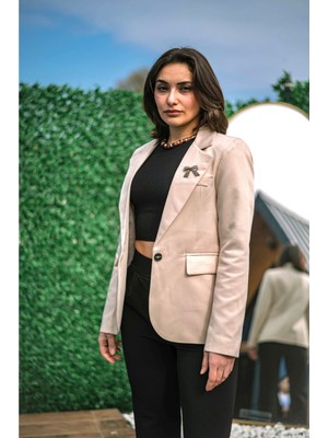 Bej Tek Düğme Blazer Ceket