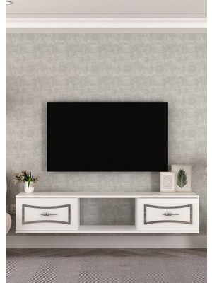 Cantek Dizayn TV1401-1401-TV150-32 Duvara Montaj Tv Sehpası Beyaz-Gümüş