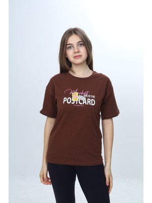 Toontoy Kız Çocuk Bisiklet Yaka Düşük Omuz Kısa Kollu Baskılı Tişört 24971