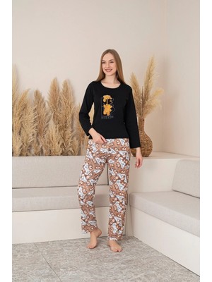 Ercan Kadın Pamuklu Baskı Detaylı Uzun Kollu Pijama Takım