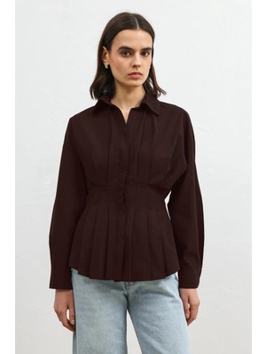 Antioch Bordo Pilili Poplin Kadın Gömlek