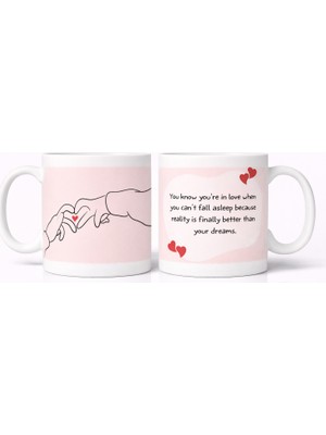 Romantik Aşk Temalı Porselen Kupa Bardak | Sevgiliye Hediye Kalpli Tasarım Kahve Kupası | 330 ml