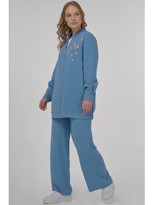 Kayra Kadın Işlemeli Ikili Takım - Taç Mavisi