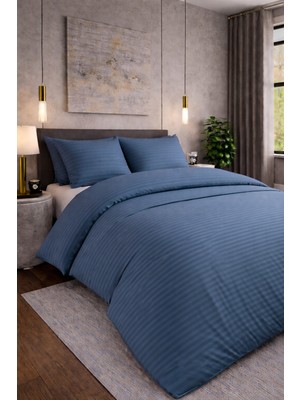 Bella Home Çift Kişilik Çizgili Saten Nevresim Takımı | Konforlu & Şık | Yumuşak ve Parlak Doku