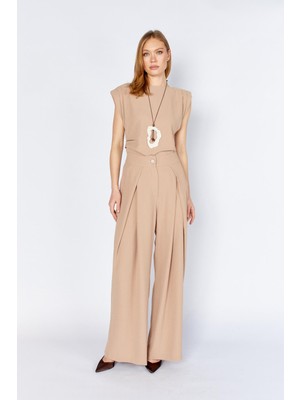 Tena Kadın Vizon 20236 Ön Içe Girmeli Pileli Bol Paça Pantolon