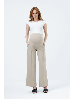 Katlin Maternity Hamile Geniş Paça Beli Ayarlanabilir Kumaş Pantolon Önü Dikiş detaylı