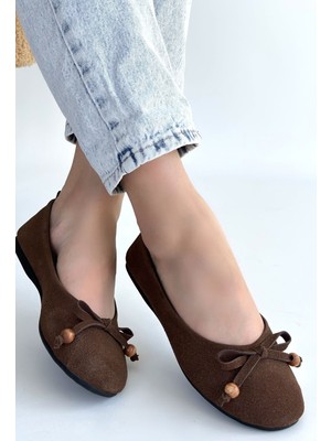 Erbilden Cear Kahverengi Deri Tozu Süet Babet Ayakkabı