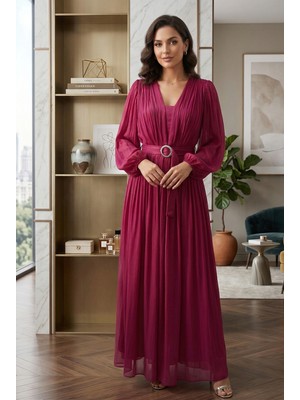 Prline Uzun Kollu Ince Ipek Saten Elbise