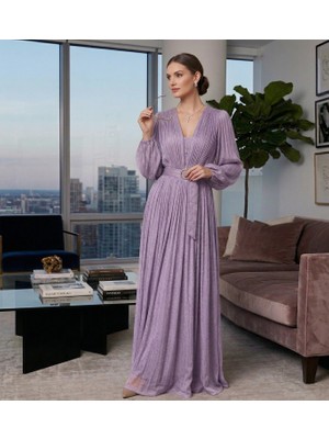 Prline Uzun Kollu Ince Ipek Saten Elbise