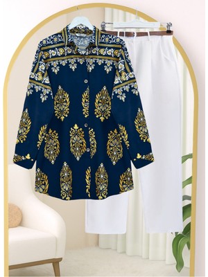 Modamorfo Oval Kesim Boydan Düğmeli Viskon Tunik -Laci