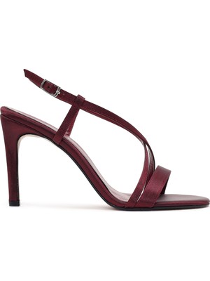 Derimod Kadın Bordo Bilekten Tokalı Yüksek Ince Topuklu Saten Sandalet 26SFE39106F