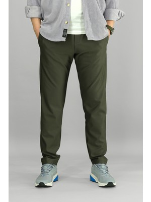 Souris Erkek Haki Rahat Kesim Pantolon Likralı Esnek Kumaş Ipli Lastikli Bel