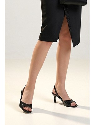 Gökhan Talay Elira Esnek Yumuşak Kaymaz Taban (4 Cm) Siyah Rugan Kadın Topuklu Ayakkabı