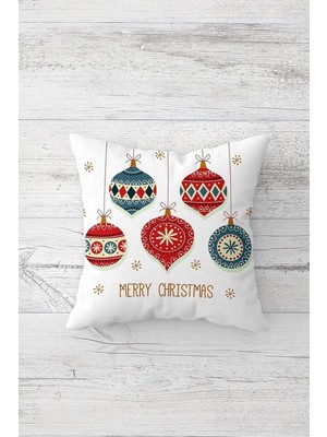 Pelangi Yılbaşı Merry Christmas Çift Tarafı Baskılı Gizli Fermuar Yastık Kılıfı Kırlent Koltuk Yastık Kılıfı, Beyaz-Kırmızı-Gold 45 x 45