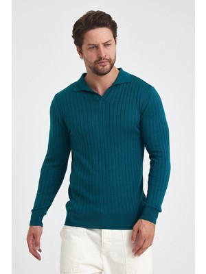 Tarz Cool Erkek Polo Yaka Fitilli Triko Kazak