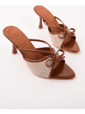 MARSHETTA Lorina Taba Keten Fiyonk Detaylı Kadın Ince Topuklu Sandalet Terlik