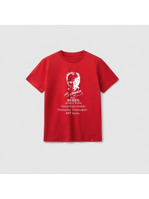 Shain Kişiye Isme Özel 23 Nisan Çocuk Bayramı Atatürk Baskılı Kırmızı Tişört T-Shirt