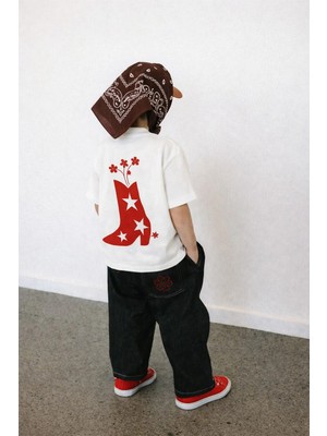 Monila Unisex Çocuk Pamuklu Bisiklet Yaka Sırtı Baskılı T-Shirt