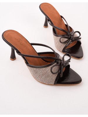 MARSHETTA Lorina Kahve Keten Fiyonk Detaylı Kadın Ince Topuklu Sandalet Terlik