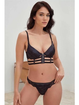 Byb Moda Tasarım Giyim Deri Görünümlü Balenli Destekli Dolgulu Askıları Çıkabilen Fermuarlı Dantelli Büstiy