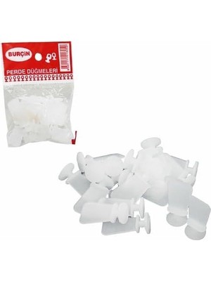Perde Düğmesi, Makine Dikmeli, 20 Adet, Beyaz, Plastik, Perde Aksesuarı