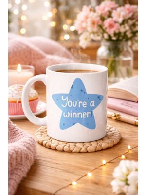 Urfakent You’re A Winner "sen Başardın , Kazanansın" Yazılı Porselen Kupa Model 153 – Motivasyon Temalı, Özel Tasarım Kahve & Çay Kupası
