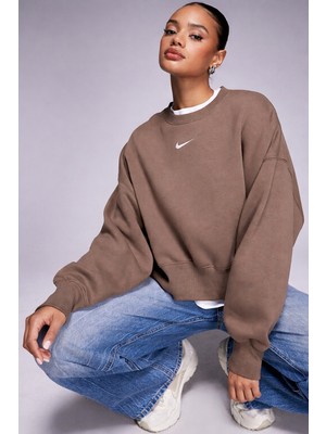 Nike Sportswear Essential Collection Fleece Oversized Kadın Sweatshirt Kahverengi