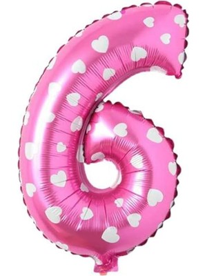 6 Rakamlı 16 Inç Pembe Kalpli Folyo Balon 36 cm (Pembe)