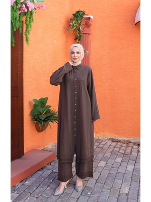 Nisum Moda Güpürlü Nakış Detaylı Pamuk Keten Takım