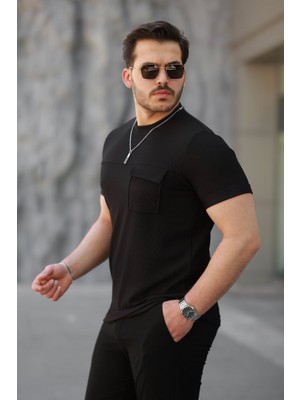 Evyora Erkek Cepli Kolyeli Kısa Kollu Örme Kumaş T-Shirt