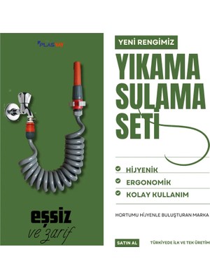 Plasyay Balkon Veranda Yıkama Lans Fonksiyonlu Hortum Seti 5 Metre Gri