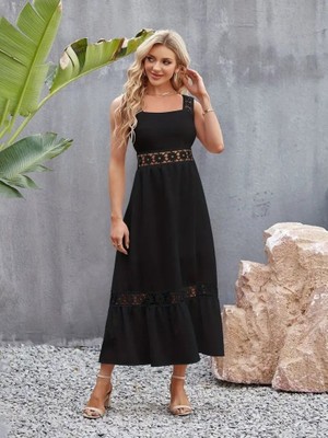 Evyora Kadın Askılı Dantel Detaylı Kiloş Janjan Krep Elbise