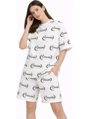 Evyora Oversize Ön ve Arka Baskılı Tişört Şort Takım Rahat Kalıp Yazlık Günlük Kombin - Beyaz