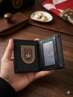 Kara Kuvvetleri Metal Rozetli Klasik Deri Cüzdan