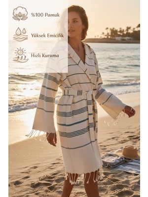 Ces Store %100 Pamuk Kapüşonlu Bornoz, El Dokuması, Yumuşak, Yüksek Emici, Hızlı Kuruyan Plaj, Havuz ve Banyo Bornozu