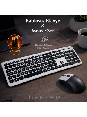 Geezer Kablosuz Klavye Mouse Seti Soft Touch Siyah Smk-687 Renk USB Alıcı ile Kolay Kullanım