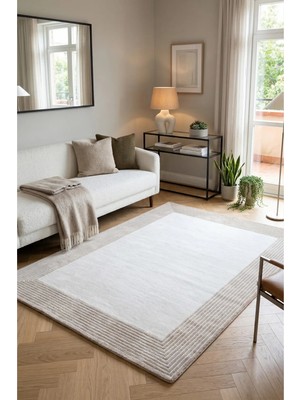 Ceremony Home Modern Bej Krem Leke Tutmaz Salon ve Oturma Odası Halısı