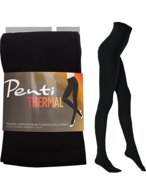 Penti Termal Kadın Siyah Içi Polar Kışlık Esnek Külotlu Çorap