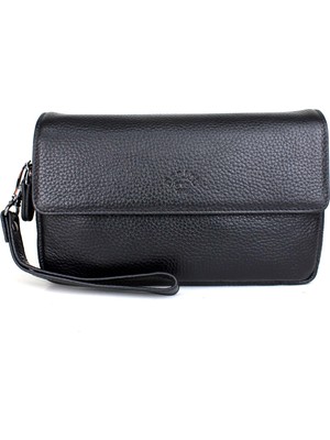 Derise Club Erkek Siyah Hakiki Deri Ayarlanabilir Omuz Askılı Portföy Çanta Erkek El Çantası