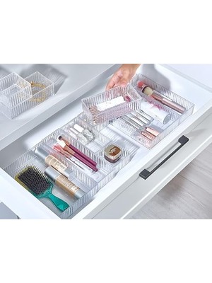 6'lı Şeffaf Çekmece Düzenleyici Seti – Plastik Organizer Kutular | Makyaj, Ofis, Mutfak ve Banyo Düzeni Için