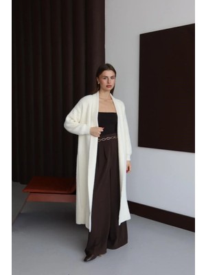 Fehu Bloom Ekru Sakallı Şal Yaka Uzun Hırka