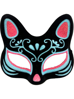 Urfakent Siyah Süet Mavi Kırmızı Simli Kedi Maskesi