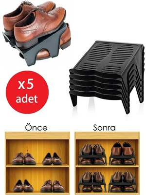 Meleni Home Siyah Çiftli Ayakkabı Düzenleyici Rampa 5'li Set ile Düzenli Saklama Çözümü